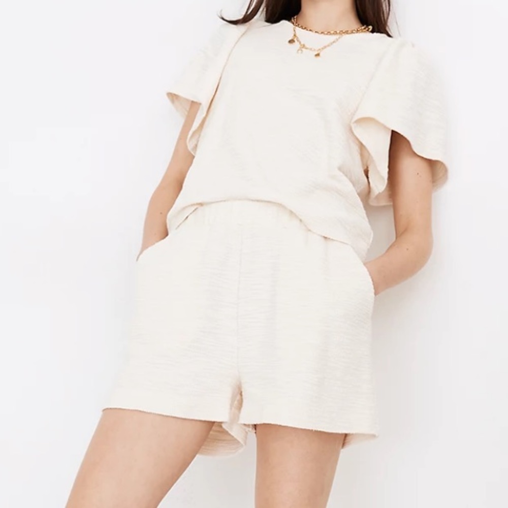 Madewell Cream White Knit High-Rise Pleated Shorts
